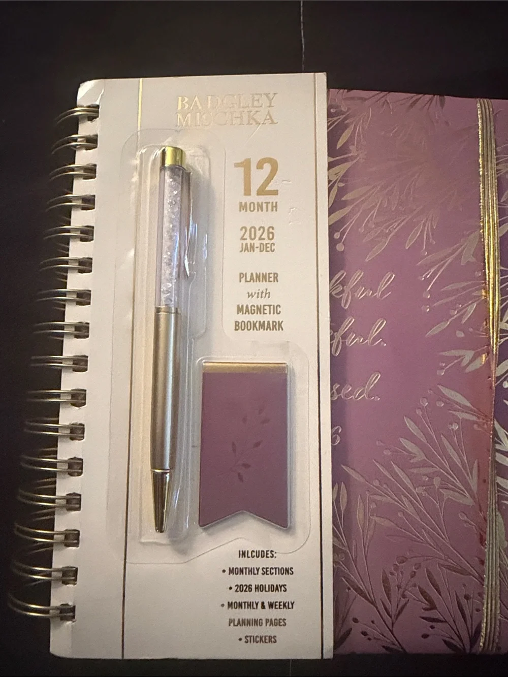 Badgley Mischka Purple and Gold 2026 12-Month Home Office Planner with Pen